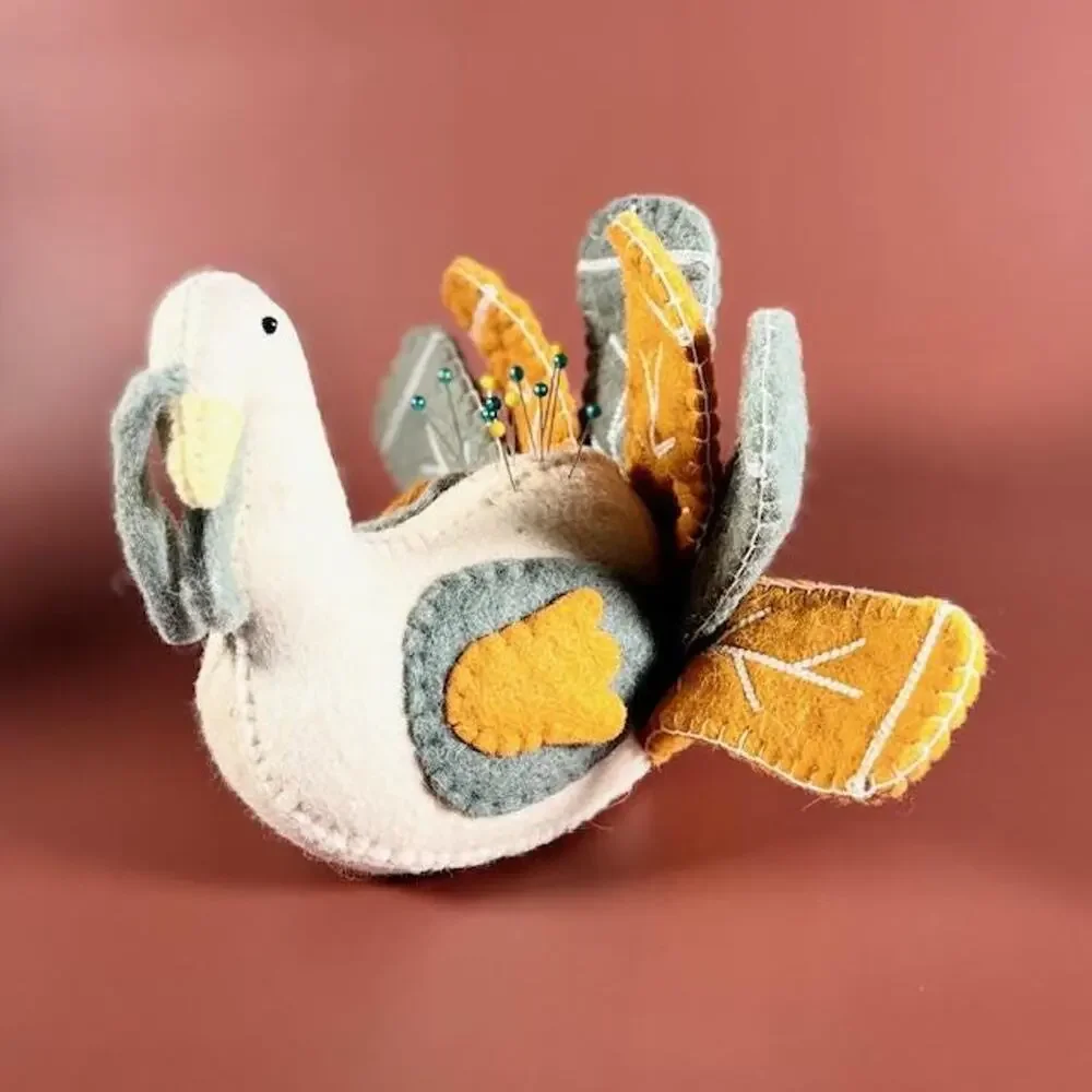 Vintage 1980's Wool Felt Turkey Pincushion